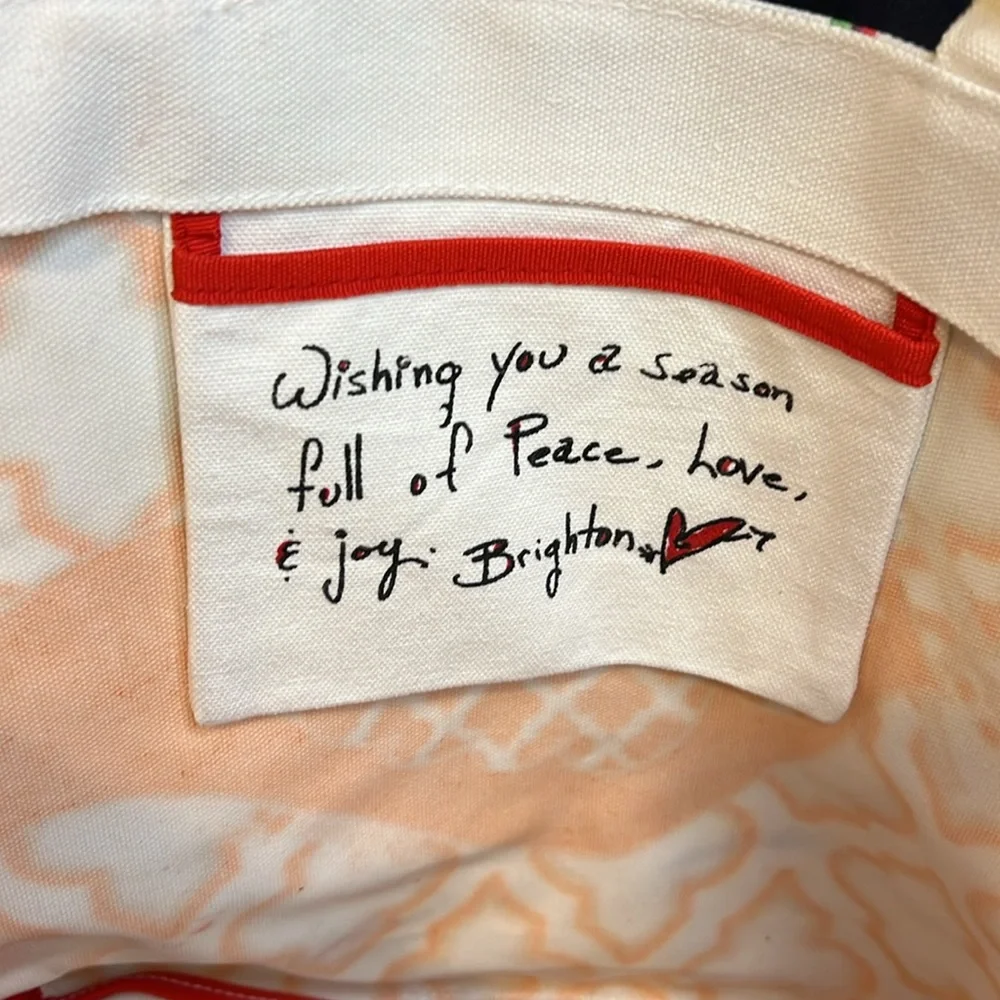 ❤️ Brighton NEW Beige Red Green Love & Joy Canvas Tote ❤️ - Picture 7 of 9